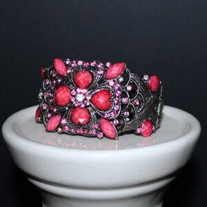 Large Vintage Pink Rhinestone Cuff Bracelet